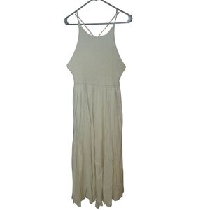 In loom Cream Colored Pleated Halter Maxi Sun dress, Size L NWT